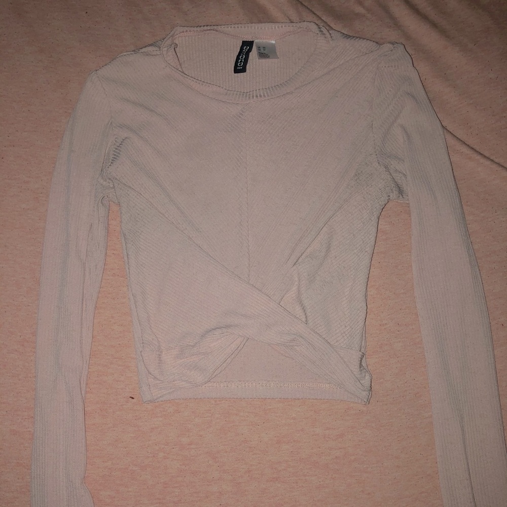 Pink cross over long sleeve crop top